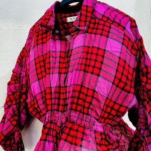 New Free People "Pacific Dawn" Medium Red Plaid Button up Top